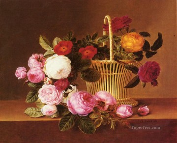 Cesta danesa Rosas Ledg flor Johan Laurentz Jensen flor Pinturas al óleo